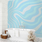 Abstract Blue and White Wave Wall Mural