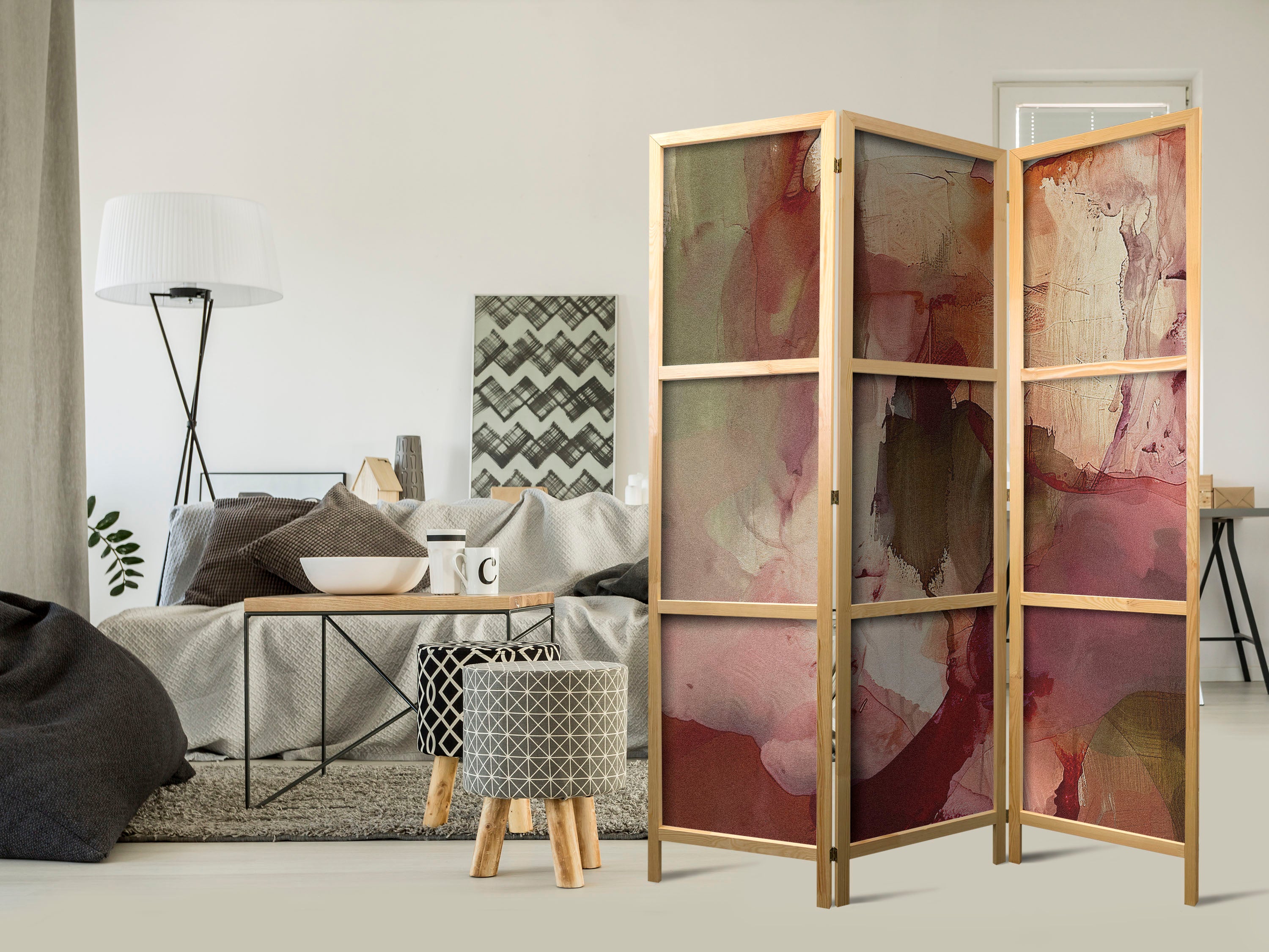 Japanese Room Divider with Rose Abstraction
