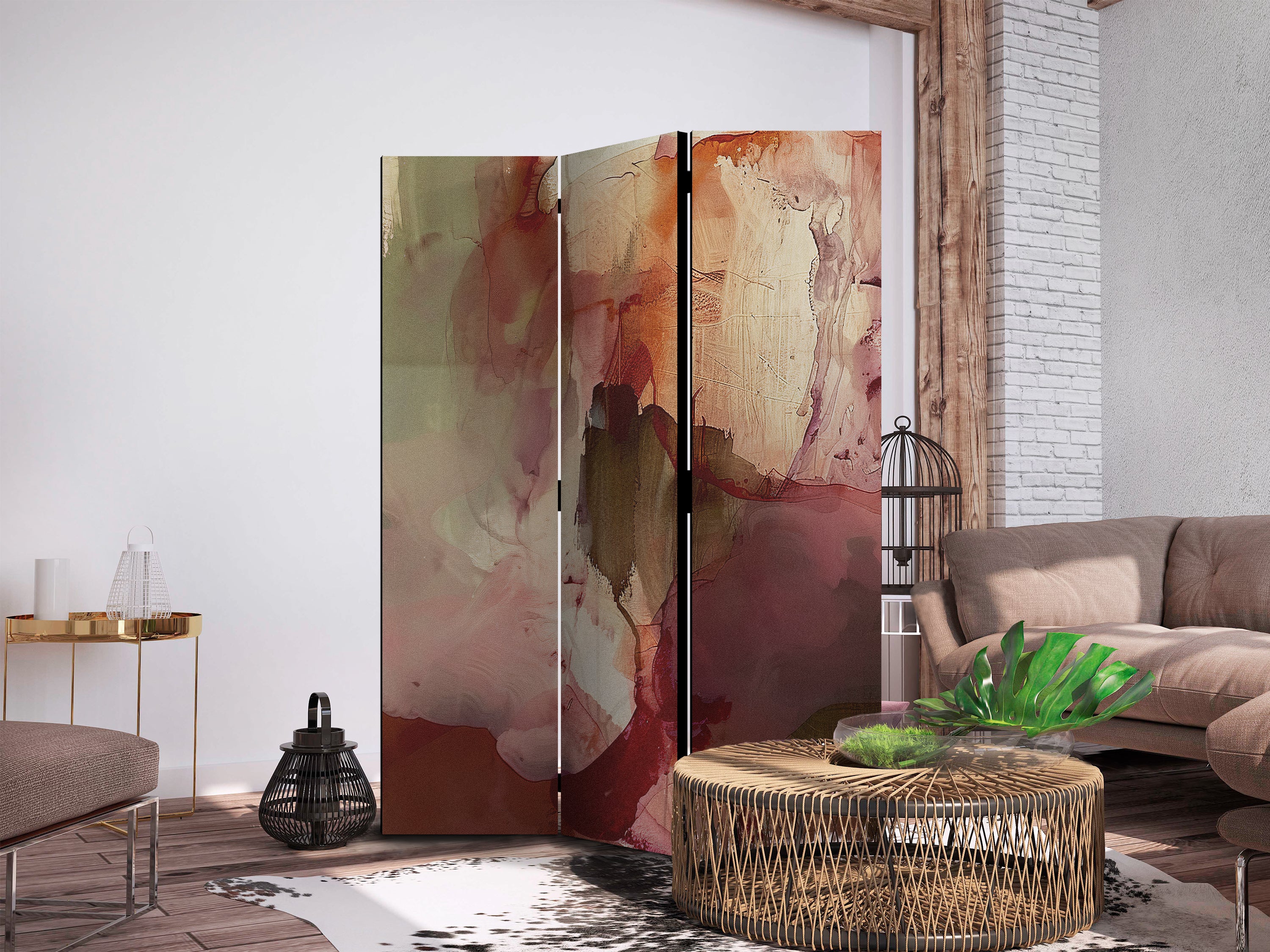 Stylish Room Divider with Artistic Watercolor Design