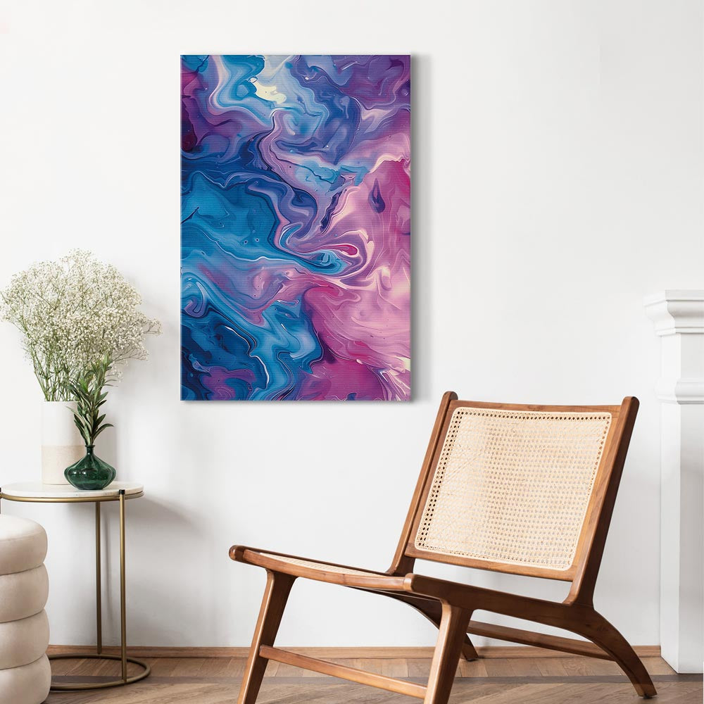 Canvas Print with Abstract Waves in Blue and Violet