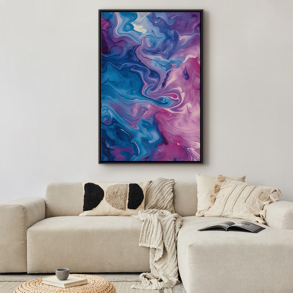 Canvas Print with Abstract Waves in Blue and Violet
