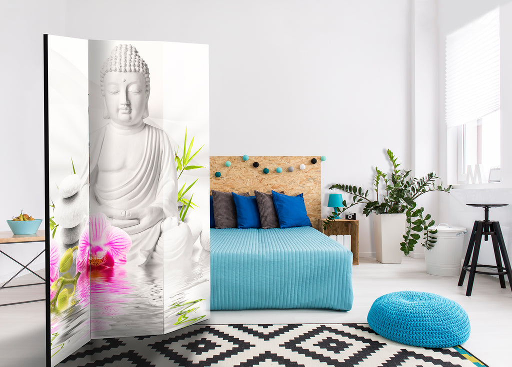 Buddha and Orchids Zen 3-Panel Room Divider