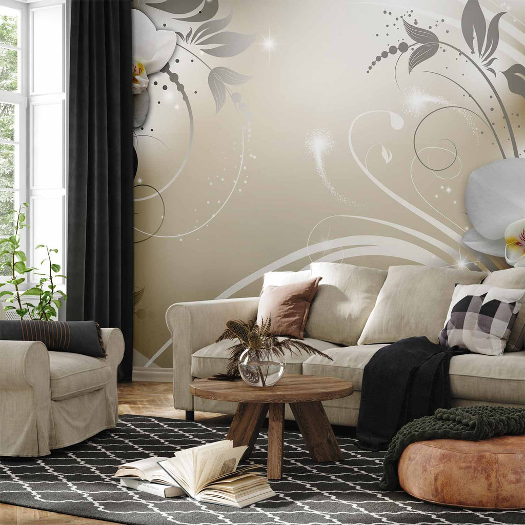Gold Orchid Dance Floral Wall Mural