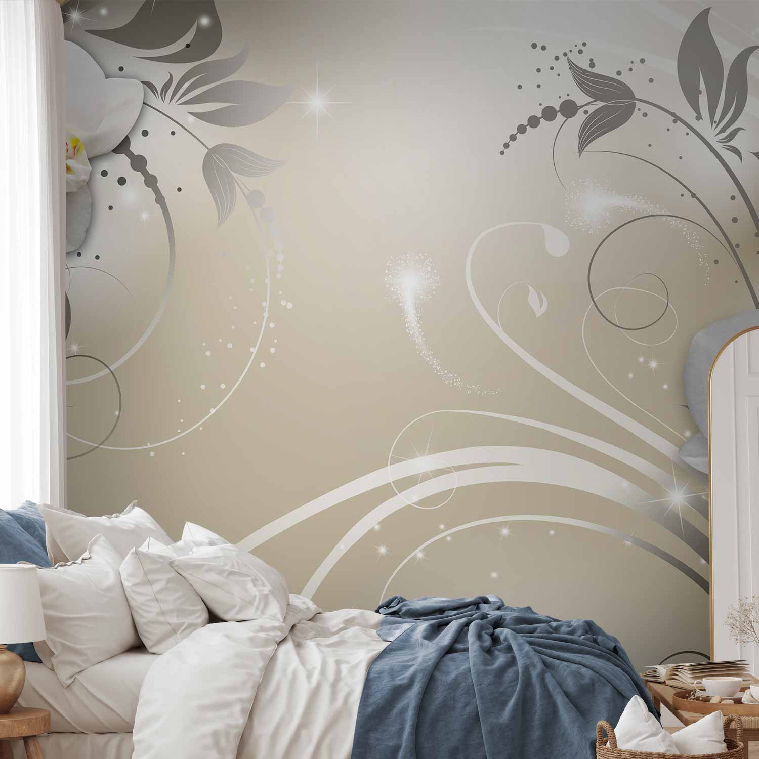 Gold Orchid Dance Floral Wall Mural