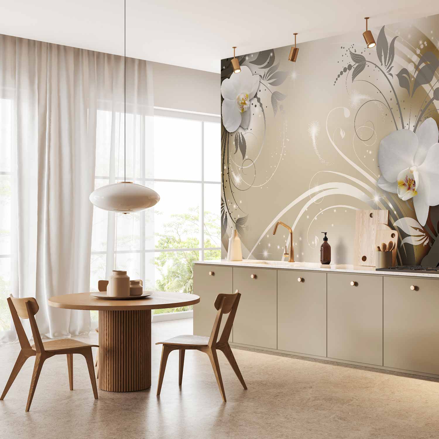 Gold Orchid Dance Floral Wall Mural