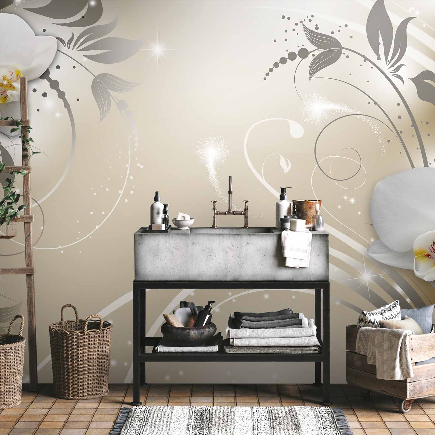 Gold Orchid Dance Floral Wall Mural