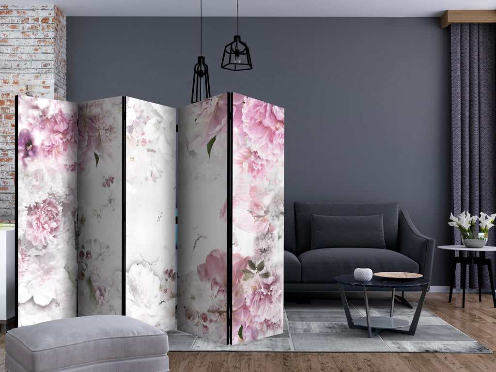Dancing Peonies Floral 5-Panel Room Divider