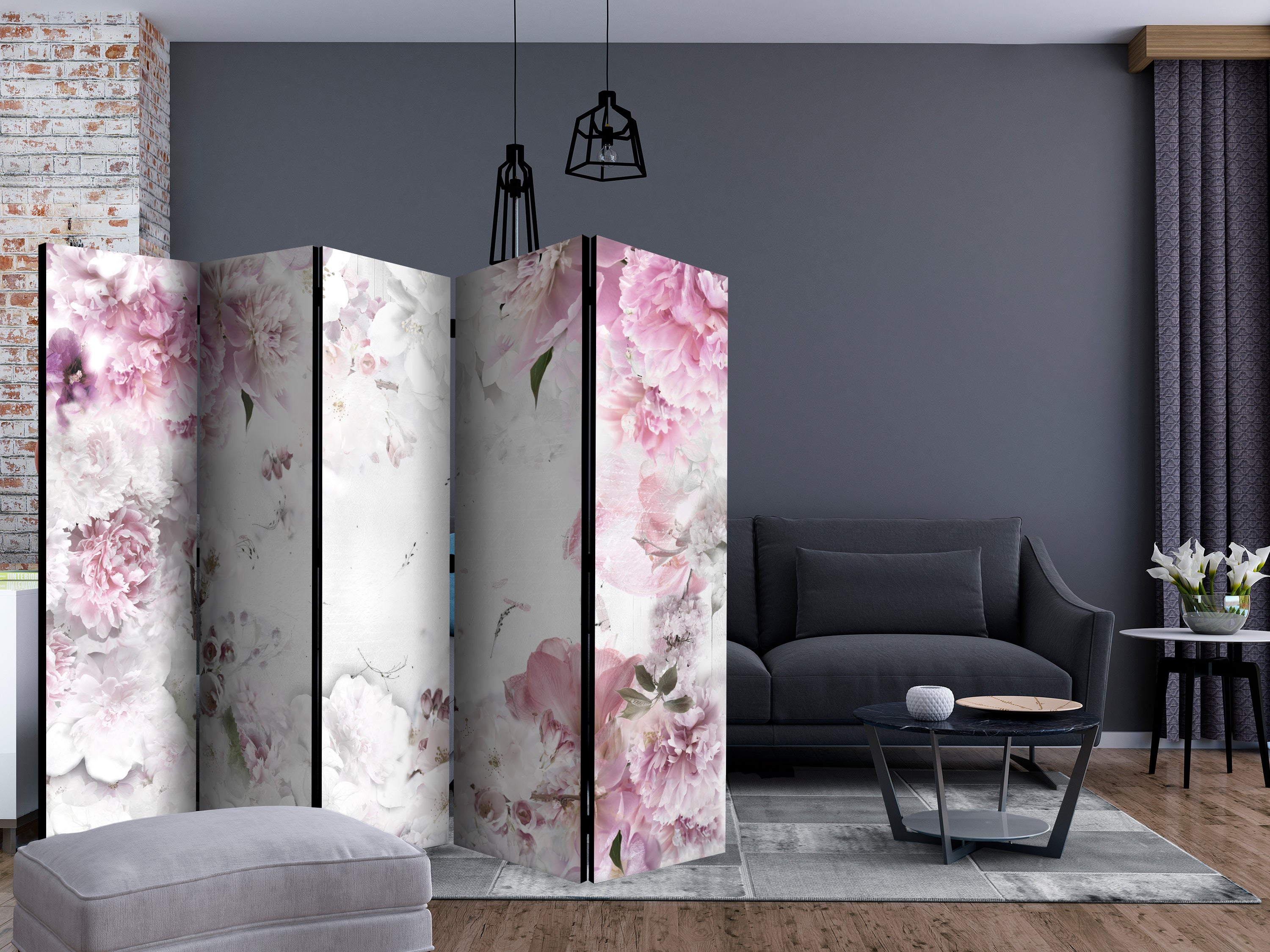 Dancing Peonies Floral 5-Panel Room Divider
