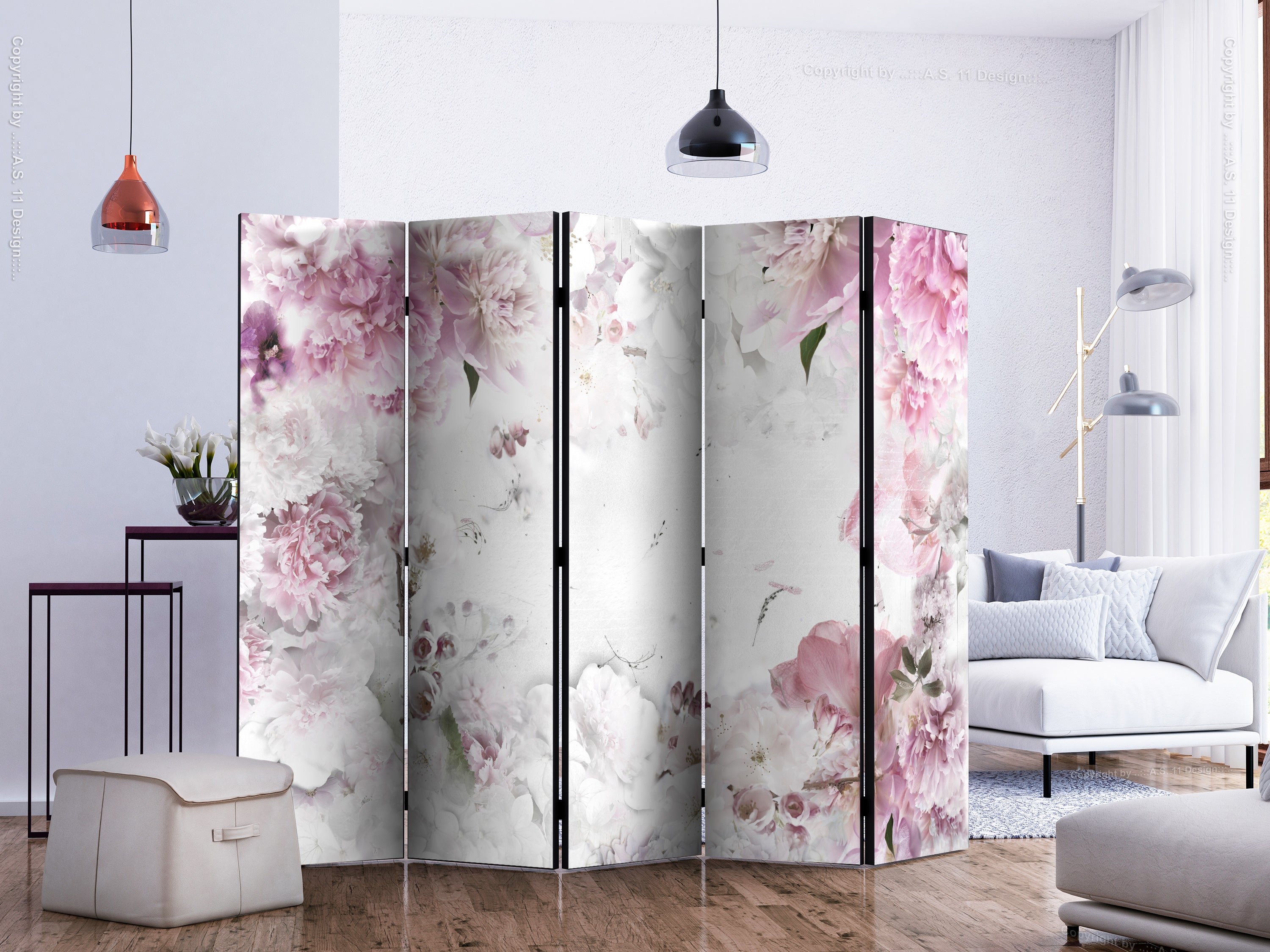 Dancing Peonies Floral 5-Panel Room Divider