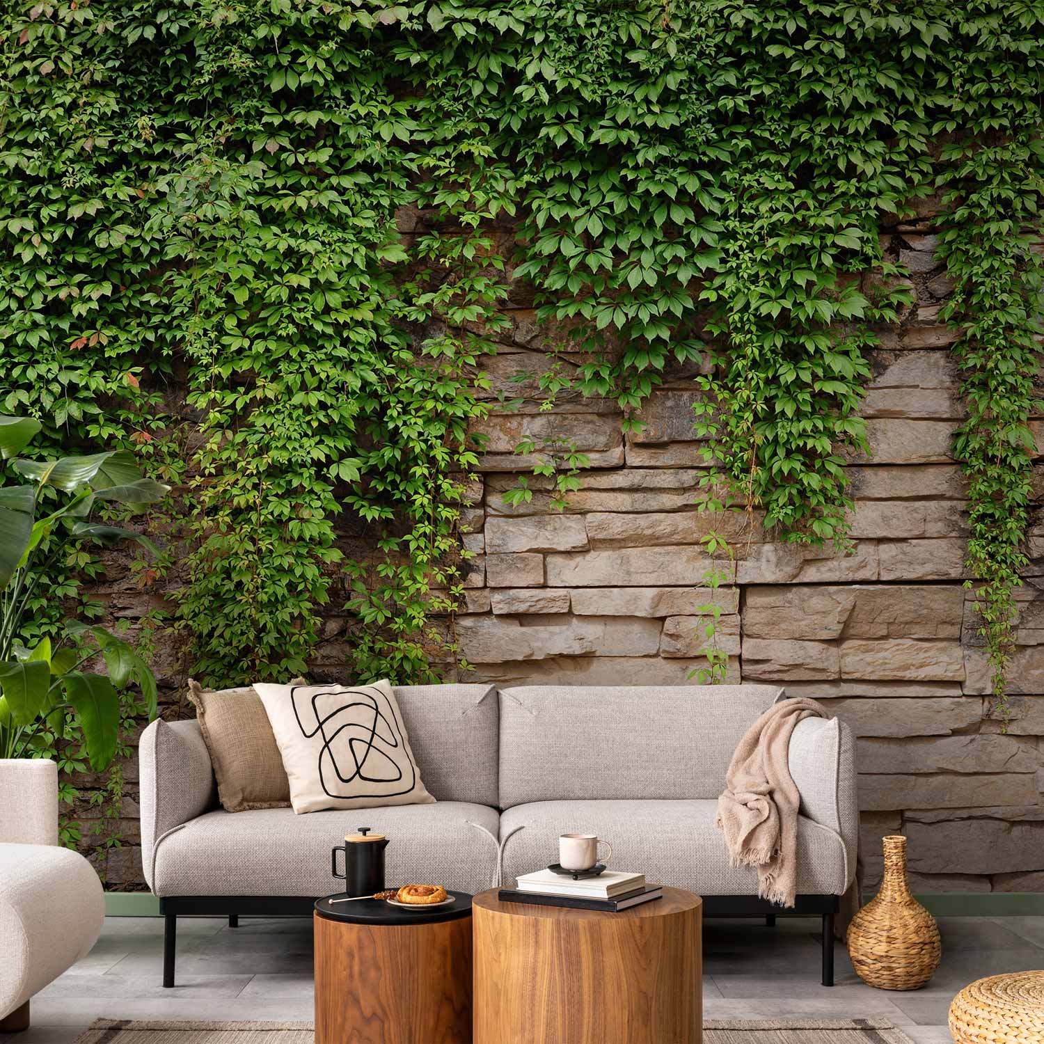Ivy Leaves Stone Texture Wall Mural