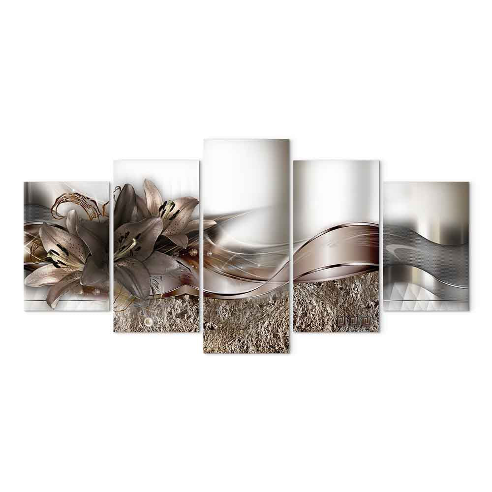 Silver Abstract Lilies Modern Canvas Print