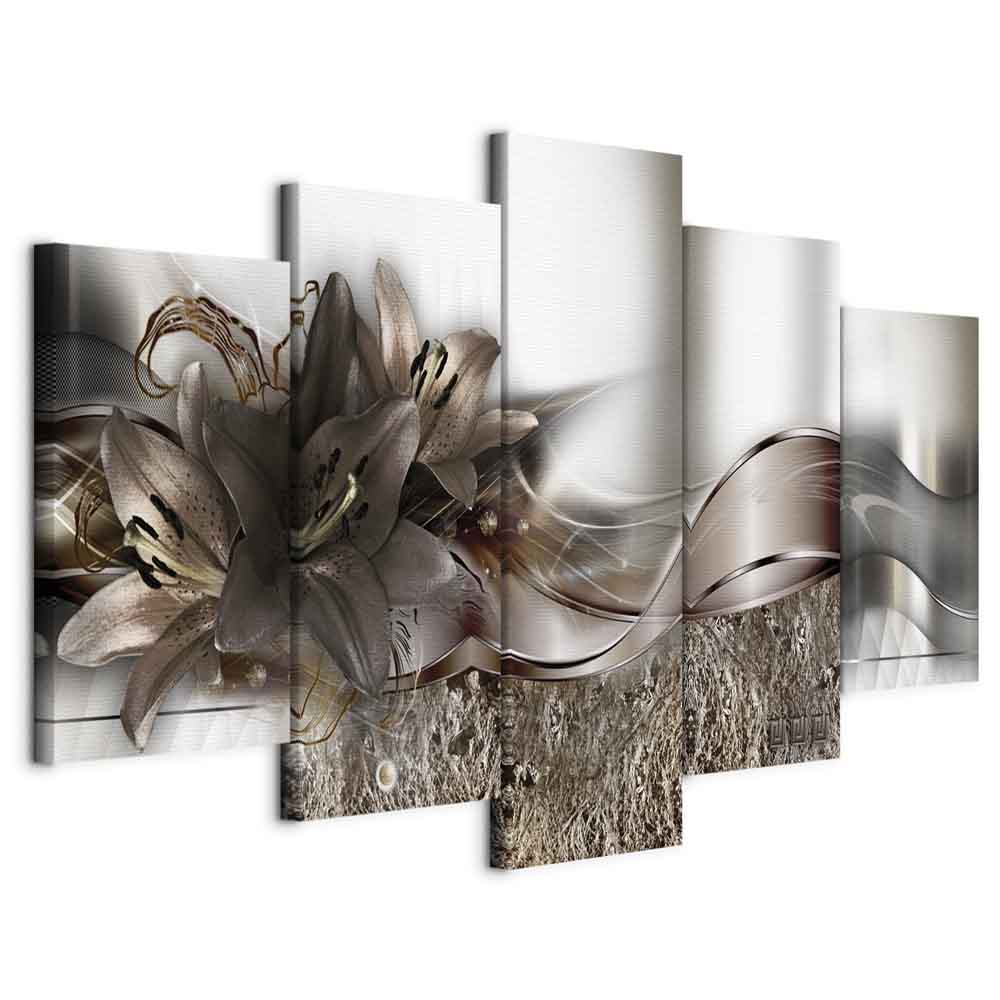 Silver Abstract Lilies Modern Canvas Print