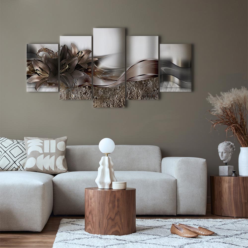 Silver Abstract Lilies Modern Canvas Print