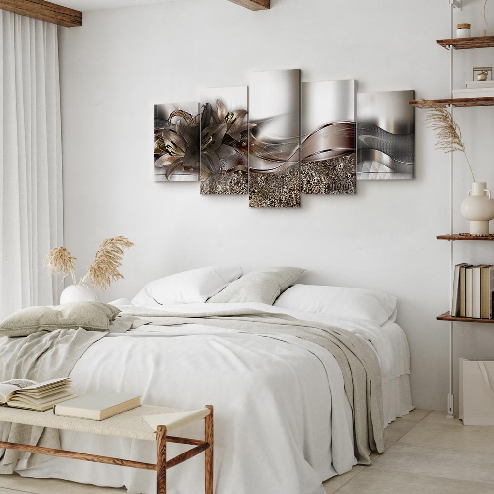 Silver Abstract Lilies Modern Canvas Print