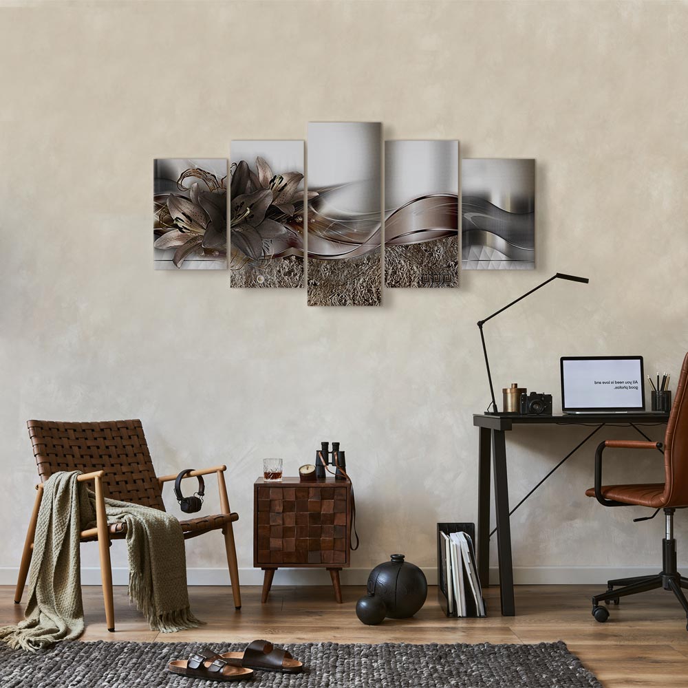 Silver Abstract Lilies Modern Canvas Print