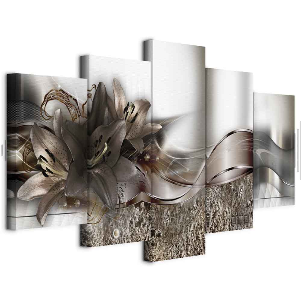 Silver Abstract Lilies Modern Canvas Print