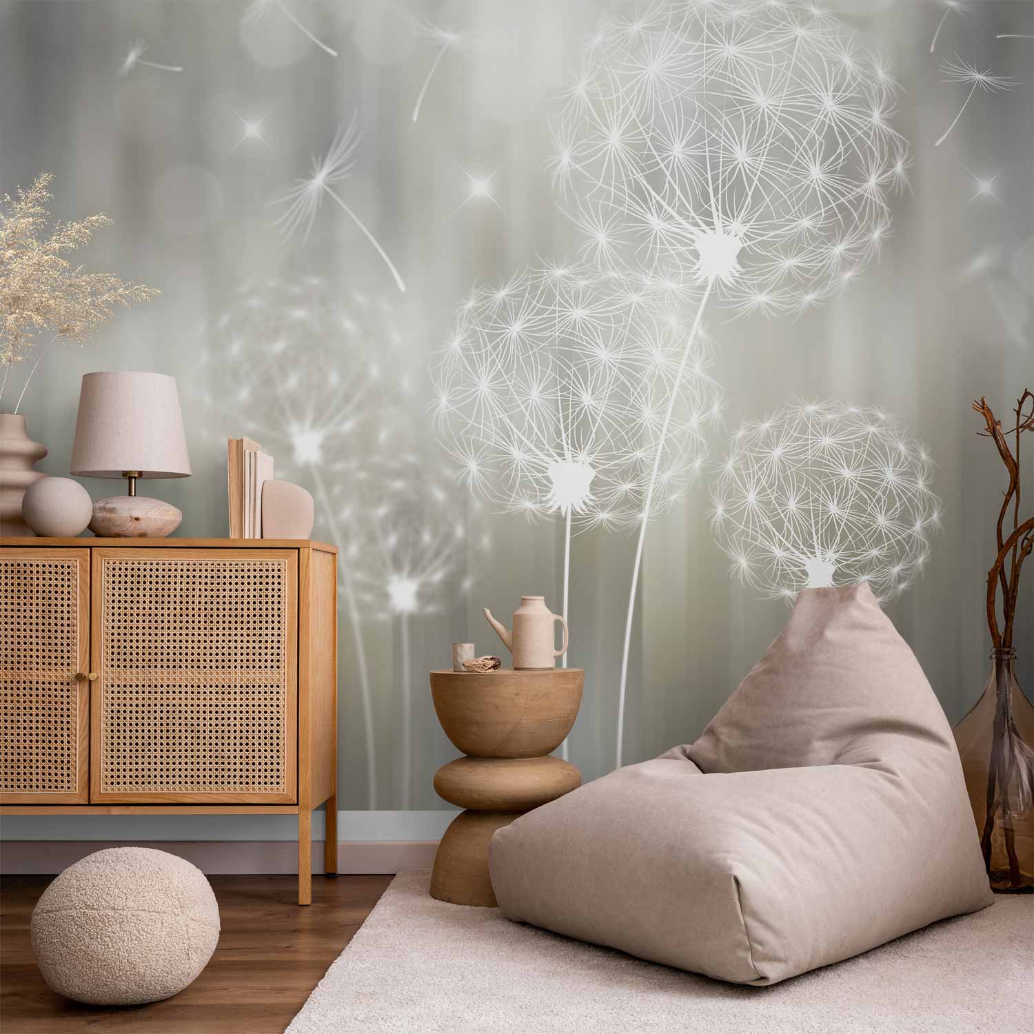 Sunlit Dandelion Flowers Nature Wall Mural