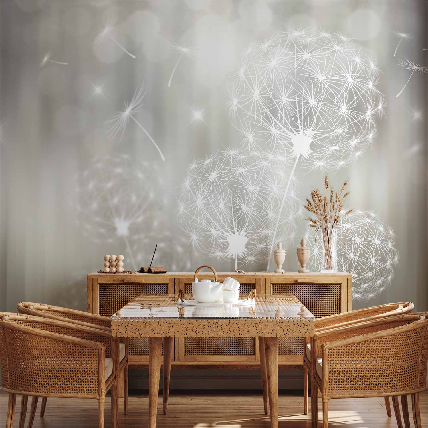 Sunlit Dandelion Flowers Nature Wall Mural