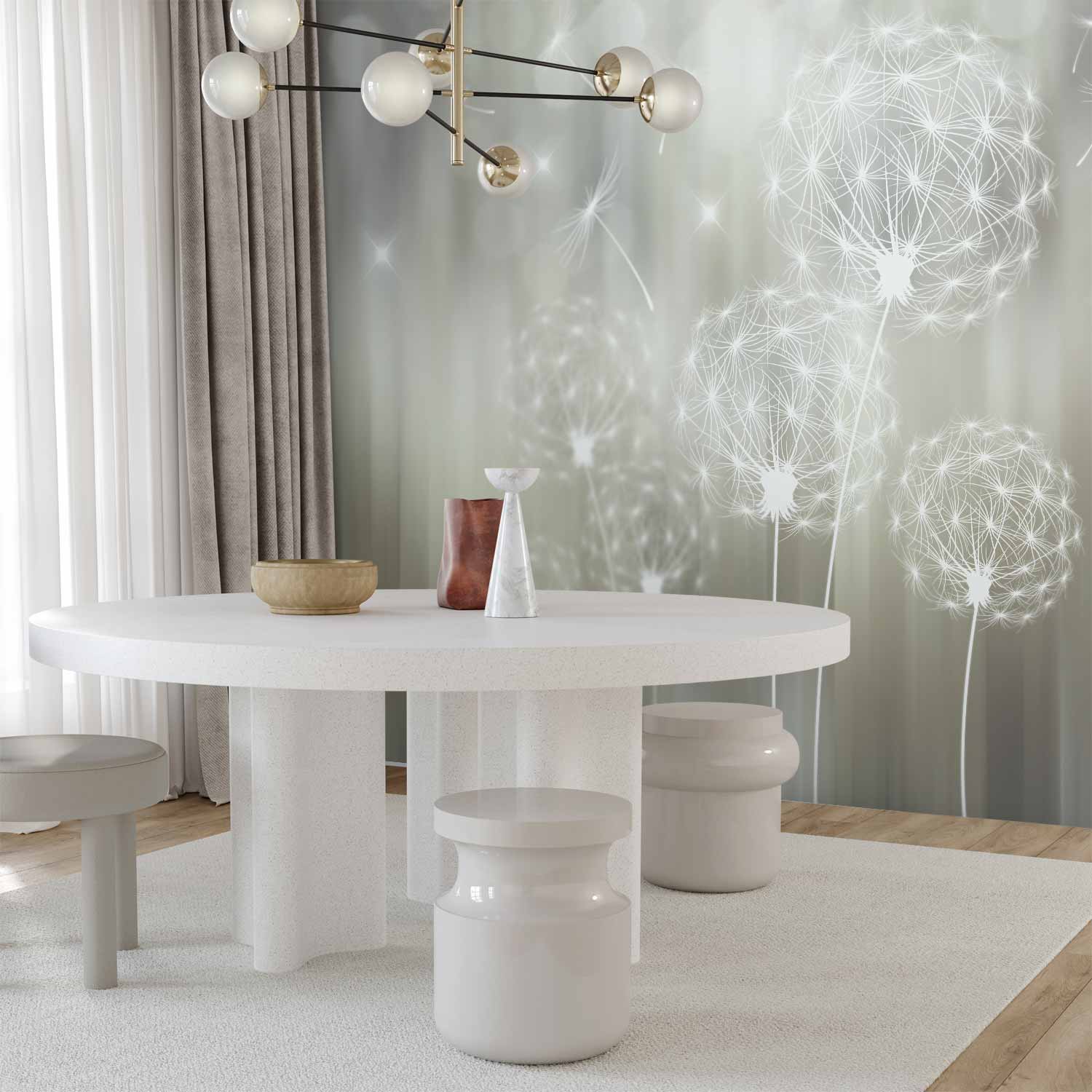 Sunlit Dandelion Flowers Nature Wall Mural