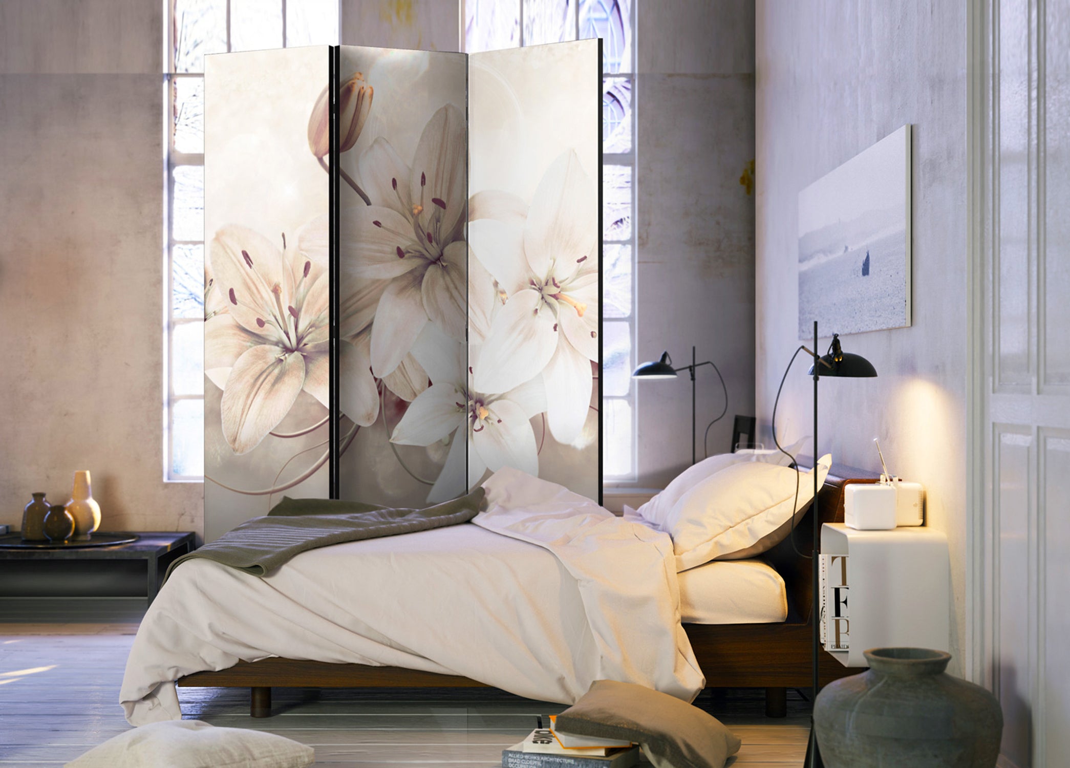 Diamond Lilies Floral 3-Panel Room Divider