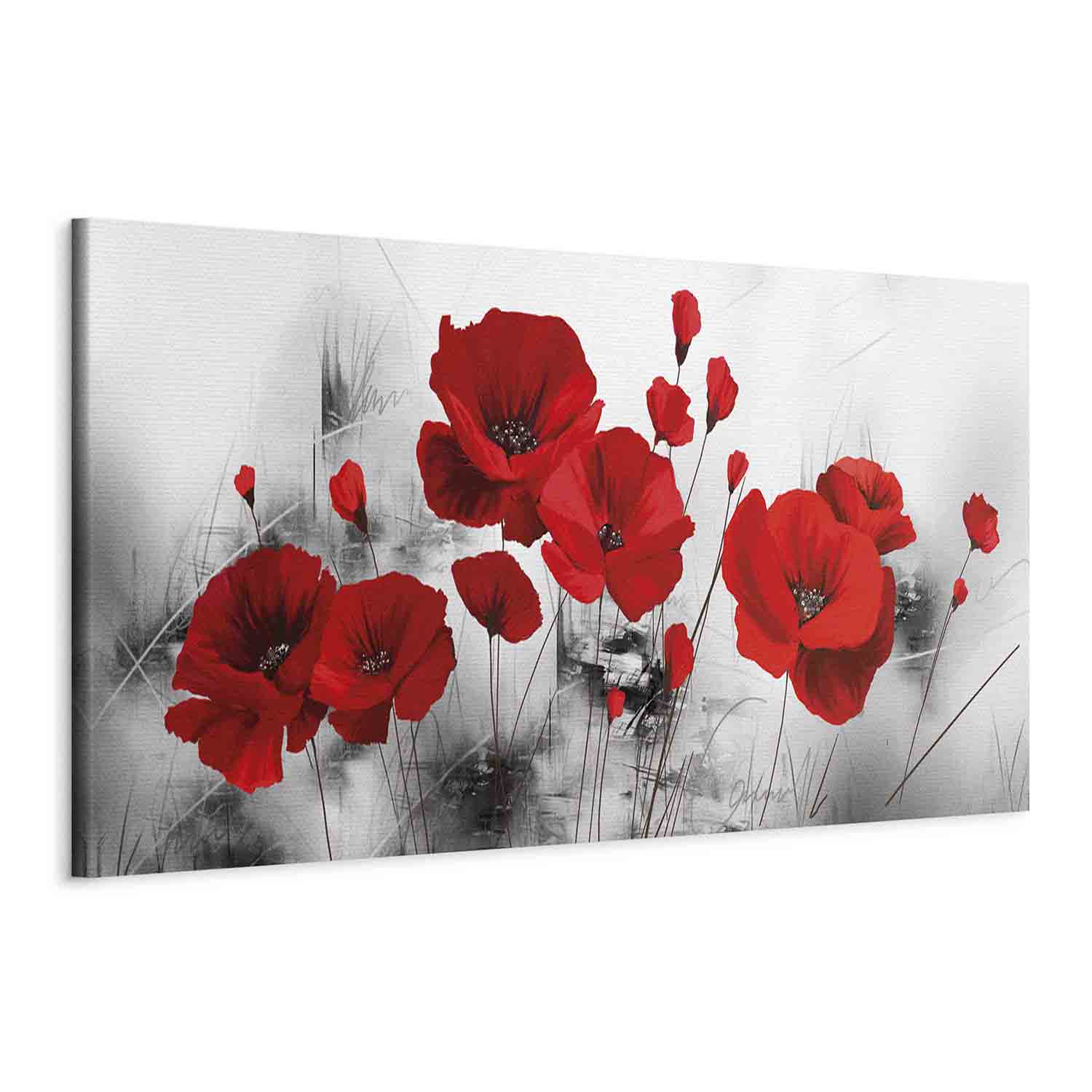 Grey Poppies Floral Canvas Print