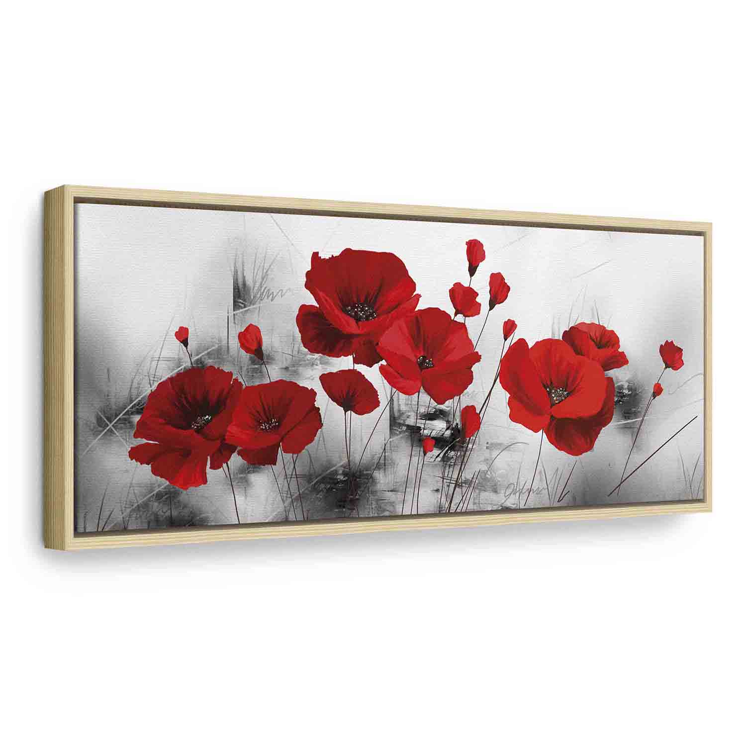 Grey Poppies Floral Canvas Print