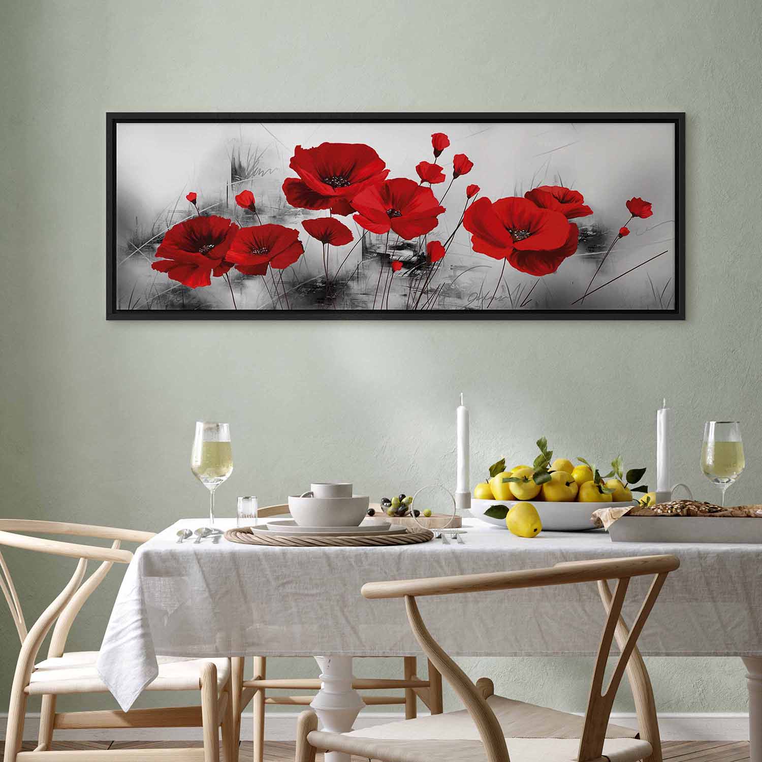 Grey Poppies Floral Canvas Print