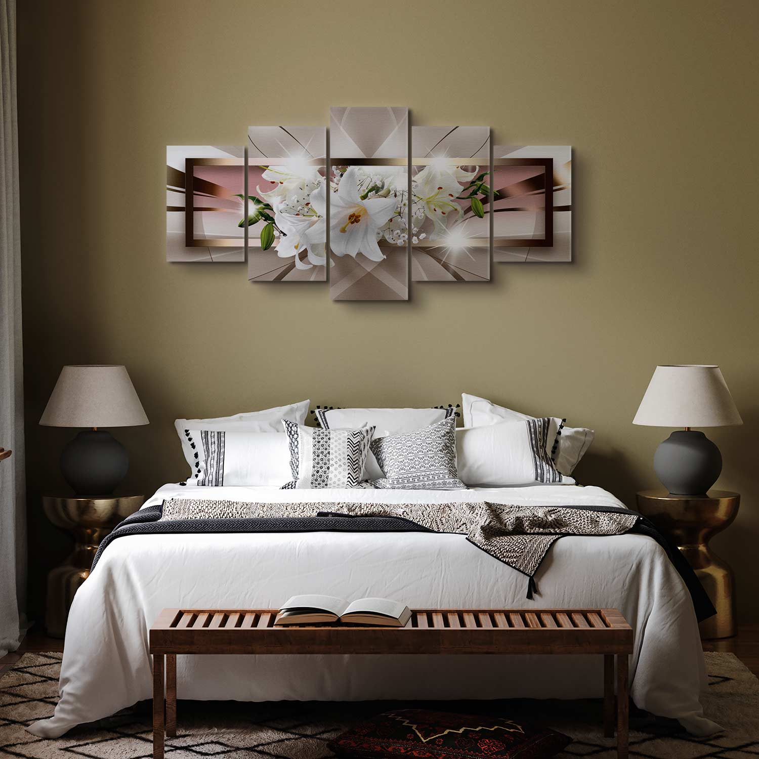 Abstract Orchid Shine Canvas Print (5 Parts) Wide