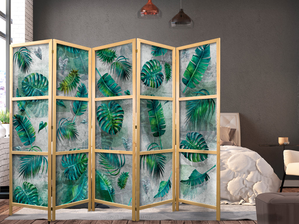 Monstera Leaves Concrete 5-Panel Japanese Room Divider