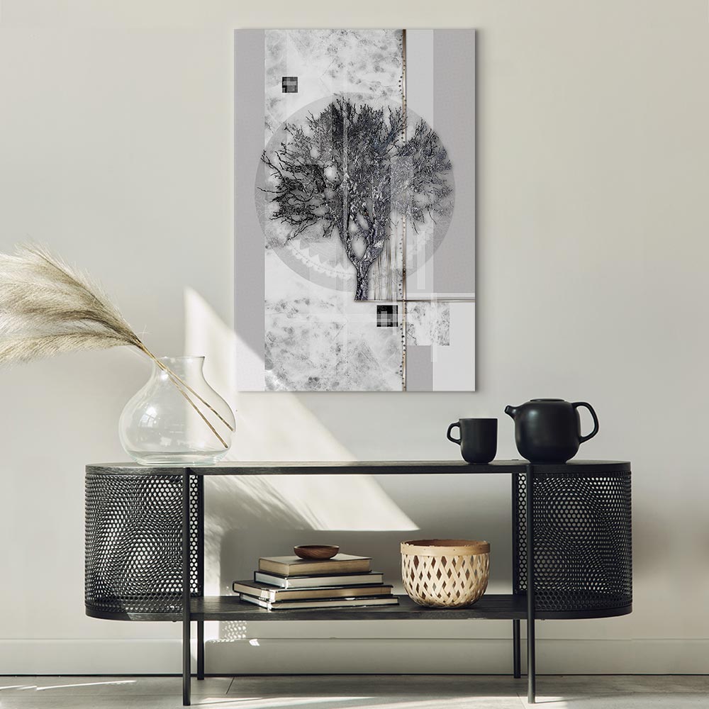 Silver Tree Abstract Vertical Canvas Print