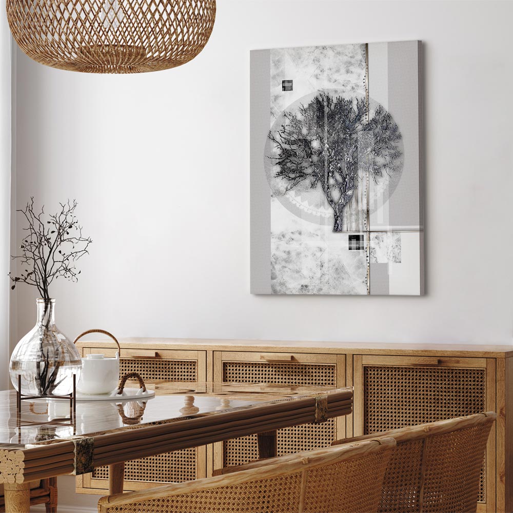 Silver Tree Abstract Vertical Canvas Print