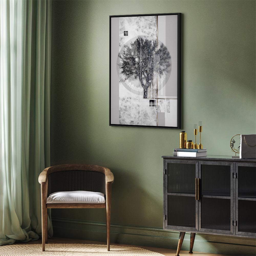 Silver Tree Abstract Vertical Canvas Print