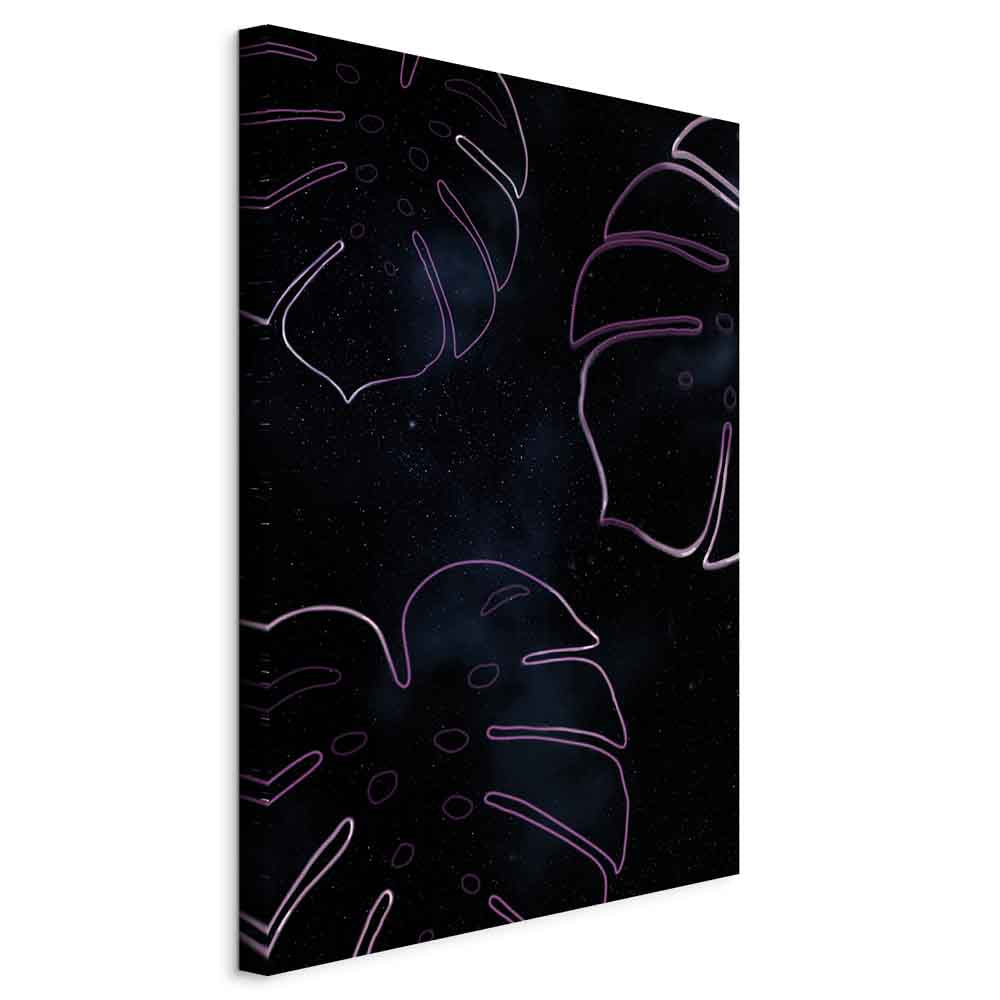 Galactic Monstera Leaves Vertical Canvas Print