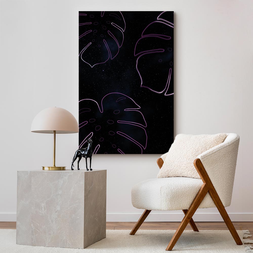 Galactic Monstera Leaves Vertical Canvas Print