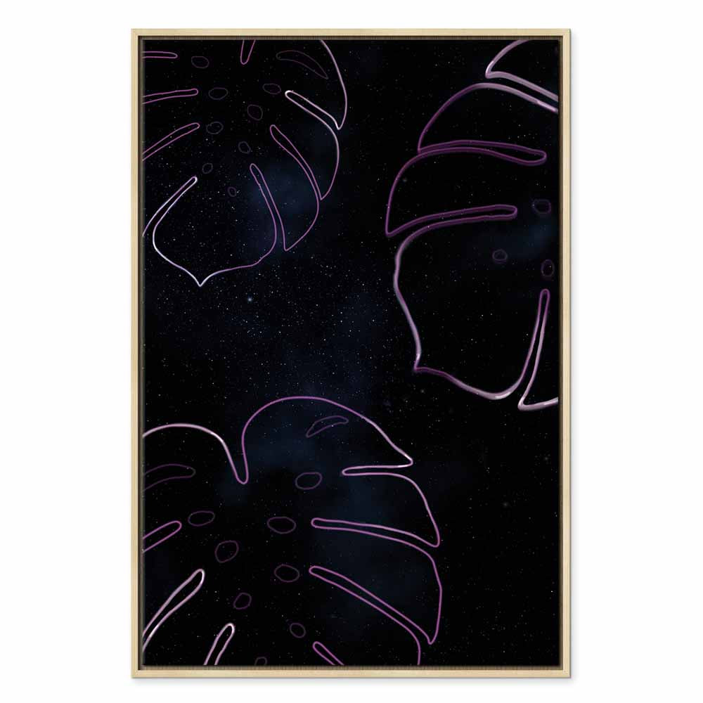 Galactic Monstera Leaves Vertical Canvas Print