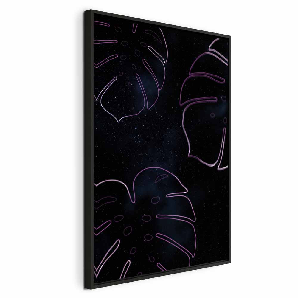 Galactic Monstera Leaves Vertical Canvas Print