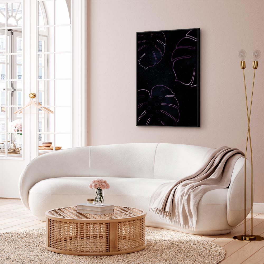 Galactic Monstera Leaves Vertical Canvas Print