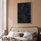 Galactic Monstera Leaves Vertical Canvas Print