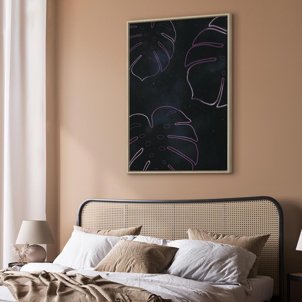 Galactic Monstera Leaves Vertical Canvas Print