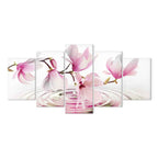Magnolias Over Water Pink 5-Part Wide Canvas Print