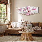 Magnolias Over Water Pink 5-Part Wide Canvas Print