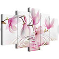 Magnolias Over Water Pink 5-Part Wide Canvas Print