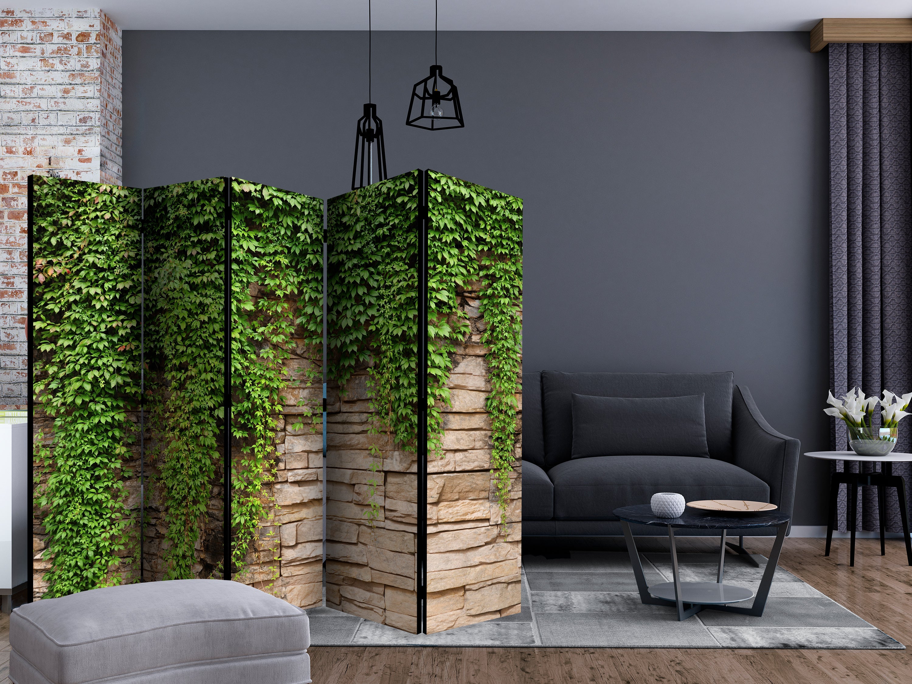Green Ivy Leaves Nature 5-Panel Room Divider