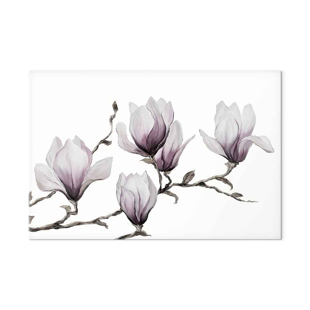Painted Magnolia Flowers Wide Canvas Print