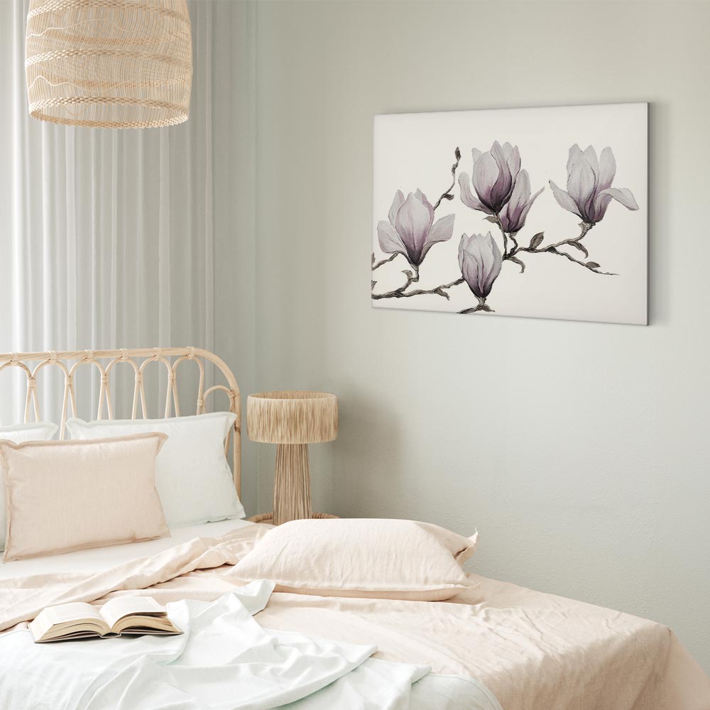 Painted Magnolia Flowers Wide Canvas Print