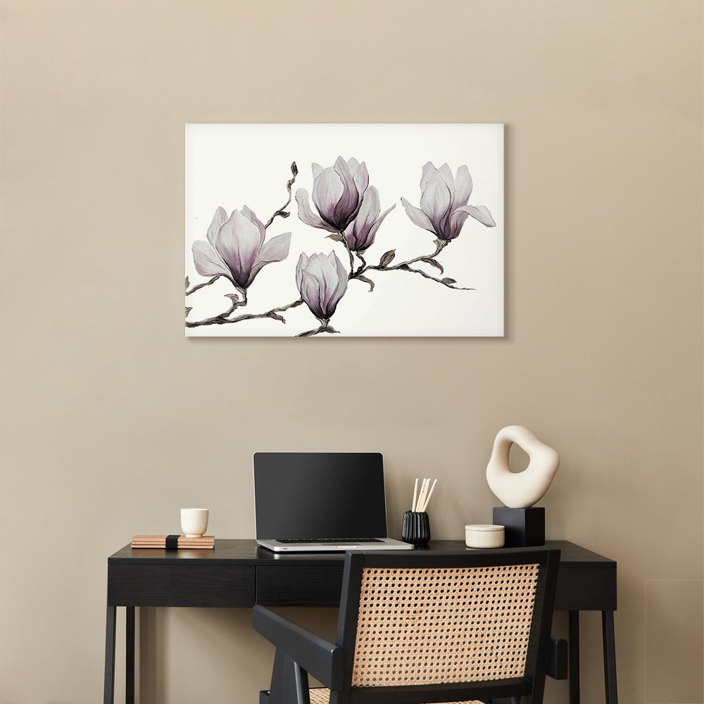 Painted Magnolia Flowers Wide Canvas Print