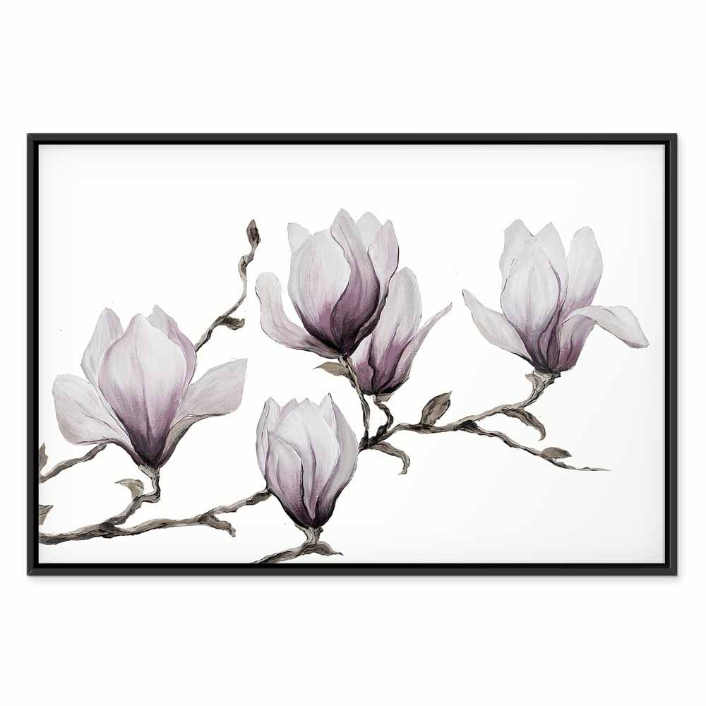 Painted Magnolia Flowers Wide Canvas Print