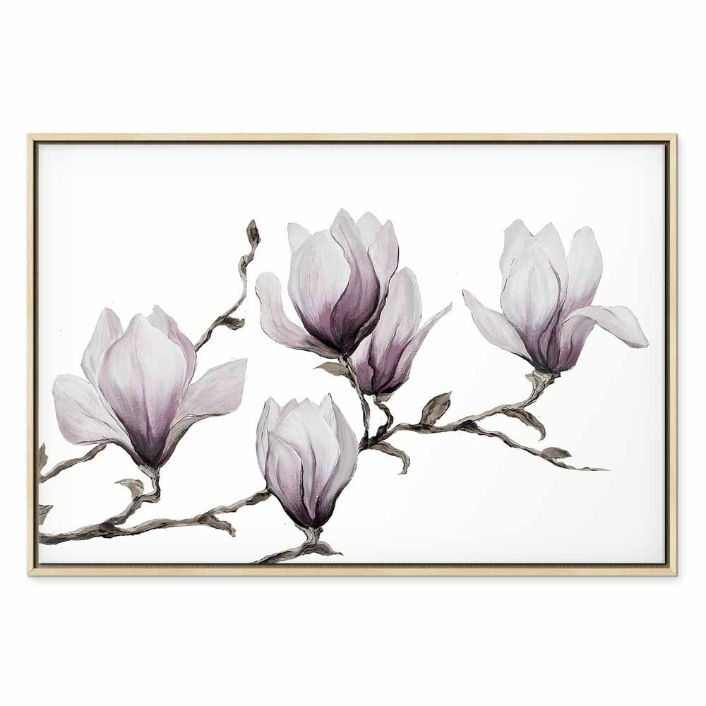 Painted Magnolia Flowers Wide Canvas Print