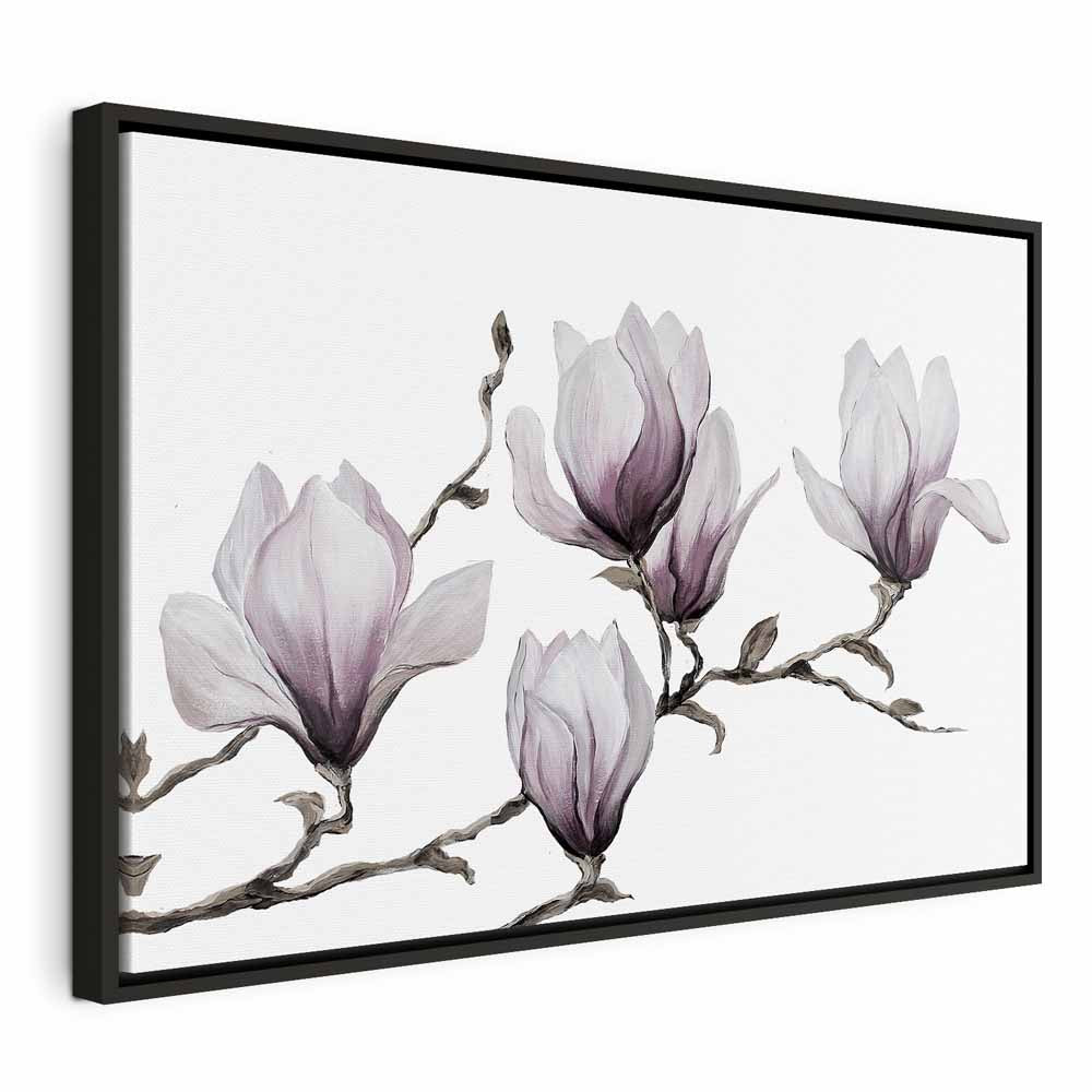 Painted Magnolia Flowers Wide Canvas Print