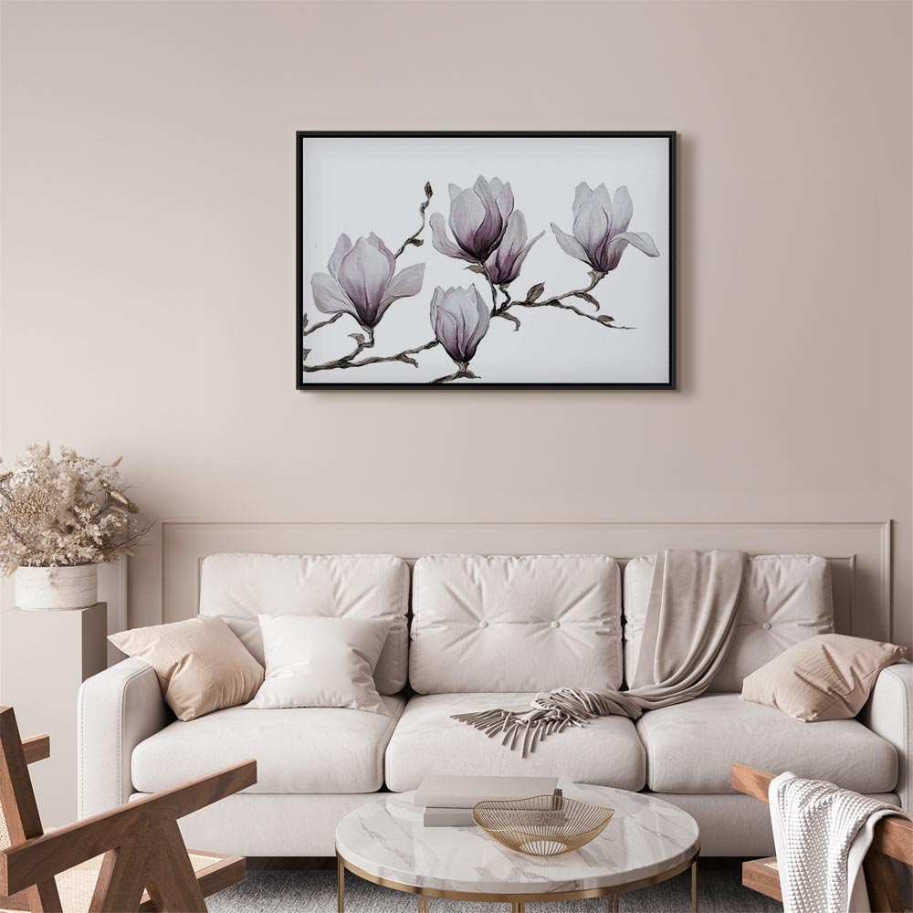 Painted Magnolia Flowers Wide Canvas Print
